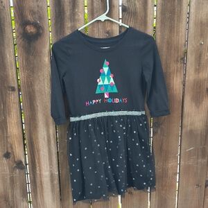 CAT & JACK | Black Holiday Dress with Festive Tree Design L 10/12